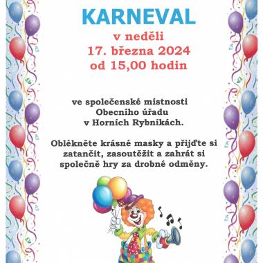 Dětský karneval 17.3.2024 od 15,00h.